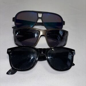 3 Pair Sunglasses Lot: Blue Mirror Navigator, Sport Wrap-Around & Classic